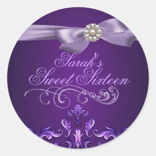 Paarse Damast & Strik Sweet 16 Envelope Sticker/Ze Ronde Sticker