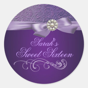 Paarse Damast & Strik Zoete 16 Envelope Sticker