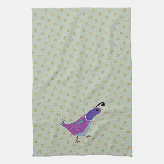 Paarse dansende Quail Kitchen Dish Towel Theedoek (Verticaal)