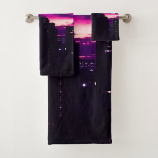 Paarse Dawn NYC Skyline Bad Handdoek