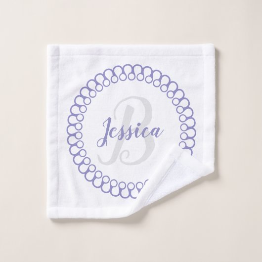 Paarse decoratieve cirkelvormige monogram handdoek (Wasdoekje)
