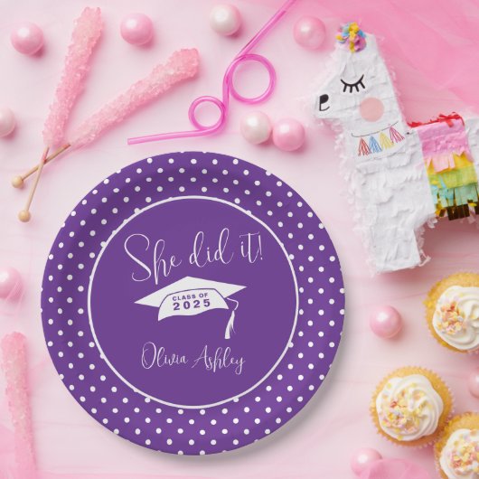Paarse deed ze het Afstuderen Papieren Bordje (Feest)
