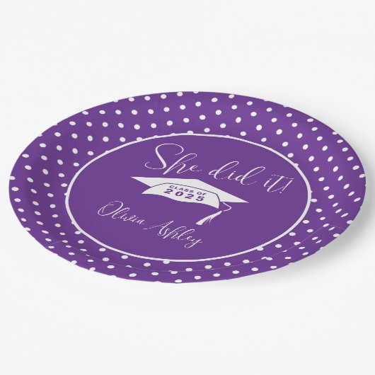 Paarse deed ze het Afstuderen Papieren Bordje (Gekanteld)