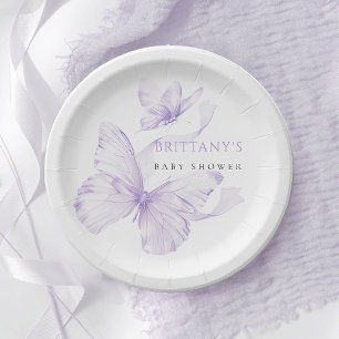 Paarse delicate vlinder Baby shower Papieren Bordje