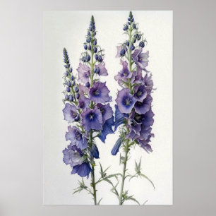 Paarse Delphinium Bloemen Art Print Poster