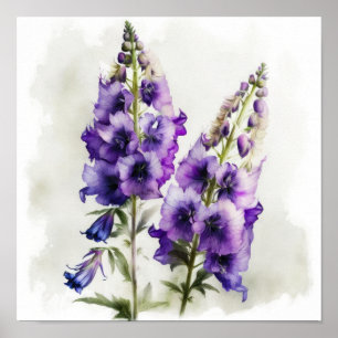 Paarse Delphinium Bloemen Art Print Poster