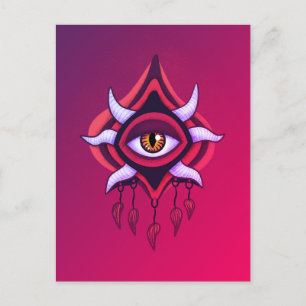 Paarse Demon Eye - Gotische occulte kunst Briefkaart