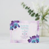 Paarse Dendrobium Orchidee Bruiloft Save the Date Briefkaart (Staand voorkant)
