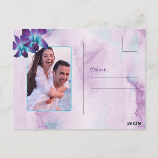 Paarse Dendrobium Orchidee Bruiloft Save the Date Briefkaart (Achterkant)