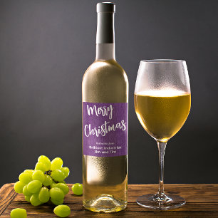 Paarse Denim White Script, Business Name Set van 6 Wijn Etiket