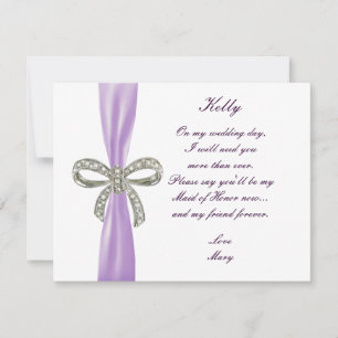Paarse Diamant Boog Trouw Bruidsmeisje Van Eer Car Kaart