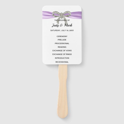 Paarse Diamond Bow Trouwprogramma Handwaaier (Voorkant)