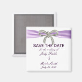 Paarse Diamond Bow Wedding Save the Date Magnet Magneet (Voorkant / Achterkant)