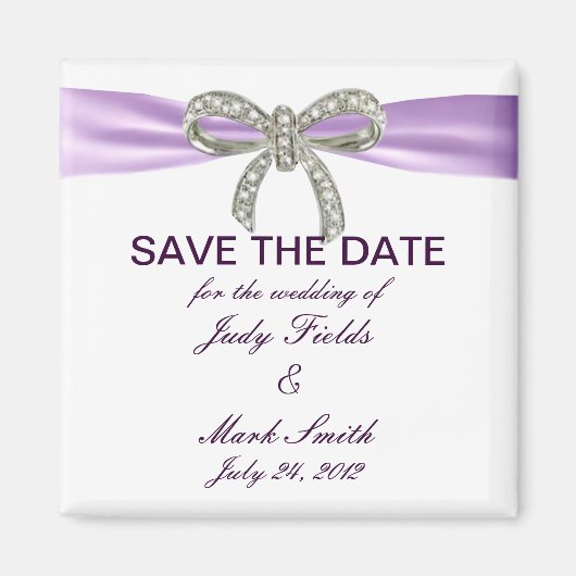 Paarse Diamond Bow Wedding Save the Date Magnet Magneet (Voorkant)