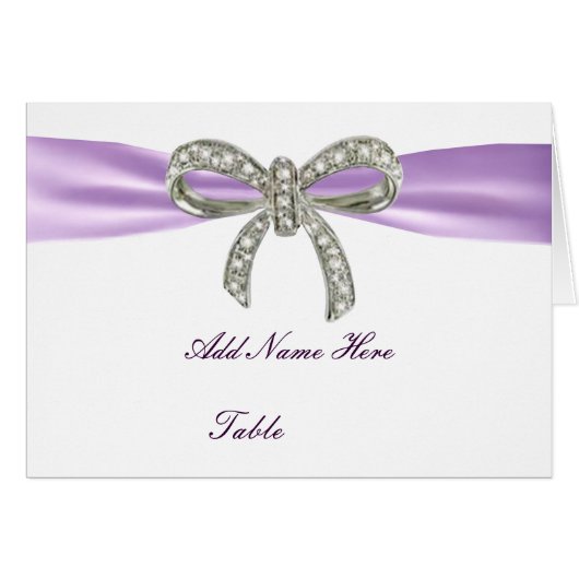 Paarse Diamond Bow Wedding Table Place Card (Voorkant Horizontaal)