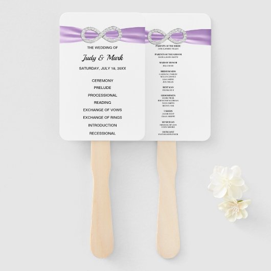 Paarse Diamond Infinity Trouwprogramma Fans Handwaaier (Voorkant en achterkant)