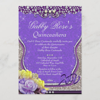Paarse Diamond Quinceañera en Sweet 16 Kaart