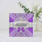 Paarse Diamond & Tiara Quinceañera Uitnodiging (Staand voorkant)