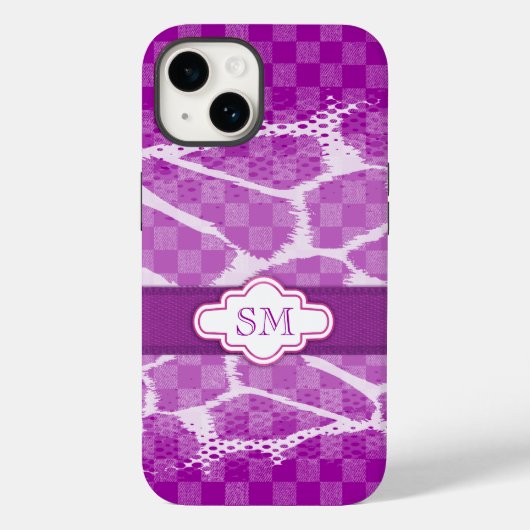 Paarse dierenkoppen met een gestileerde monogram Case-Mate iPhone case (Achterkant)