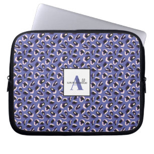 Paarse dierenprint gepersonaliseerd laptop sleeve