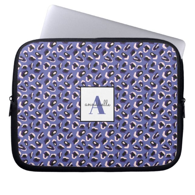 Paarse dierenprint gepersonaliseerd laptop sleeve (Voorkant)