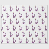 Paarse Dino met zijn kerstster Cadeaupapier (Vlak)