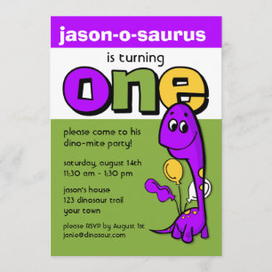 Paarse Dinosaur 1e verjaardag Kaart