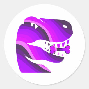 Paarse Dinosaurus Meisje's T-Rex Verjaardagsfeestj Ronde Sticker