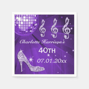 Paarse Disco Bal en Glitter Hakken 40e Servetten