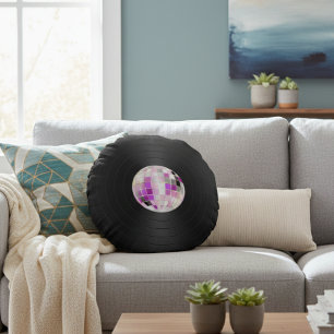 Paarse Disco Bal Vinylplaat Rond Kussen