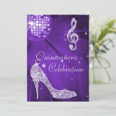 Paarse Disco Ball en Sparkle Heels Quinceañera Kaart (Staand voorkant)