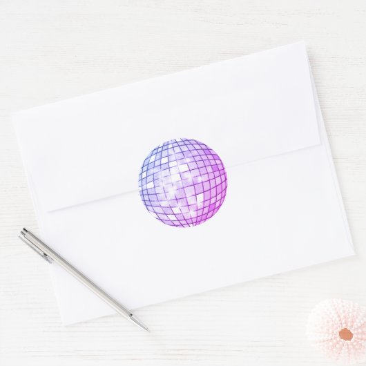 Paarse Disco Ball Ronde Sticker (Envelop)