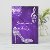 Paarse Disco Ball Sparkle Heels Afstuderen Kaart (Staand voorkant)