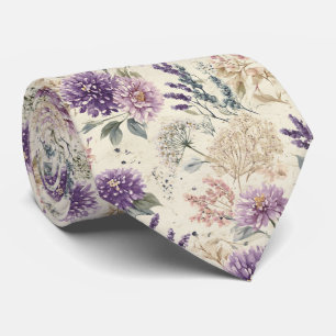 Paarse Distel & Wilde Bloemen Bruiloft Stropdas