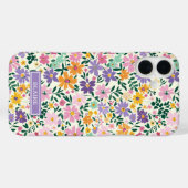 Paarse Ditsy Bloemen Monogram Case-Mate iPhone Case (Achterkant (horizontaal))