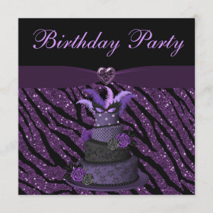 Paarse diva Cake & Printed Zebra Glitter Birthday Kaart