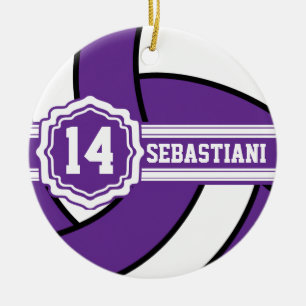 Paarse 🏐 DIY-naam en -nummer Keramisch Ornament