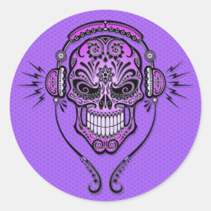 Paarse DJ Sugar Skull Ronde Sticker
