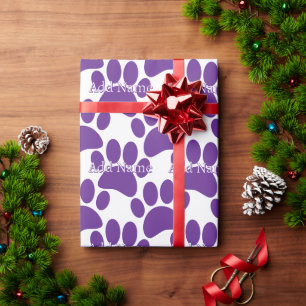 Paarse Dog Paw Print Aangepaste naam Cadeaupapier