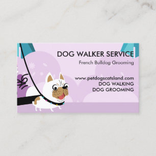 Paarse Dog Walker Service French Bulldog Visitekaartje