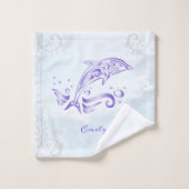 Paarse dolfijn persoonlijke dodenset bad handdoek (Wasdoekje)