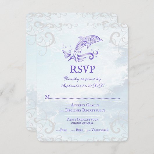 Paarse dolfijnweddenschap RSVP-Kaart RSVP Kaartje (Voorkant / Achterkant)