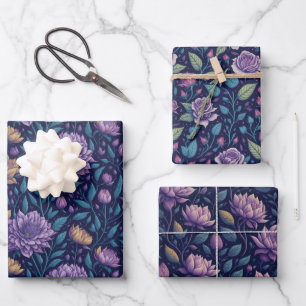 Paarse donkere magnolia en Roos inpakpapier Vel