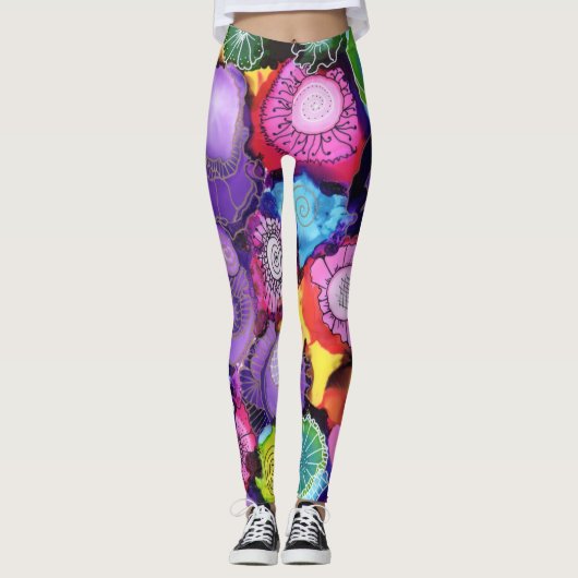 Paarse Doodle Leggings (Voorkant)