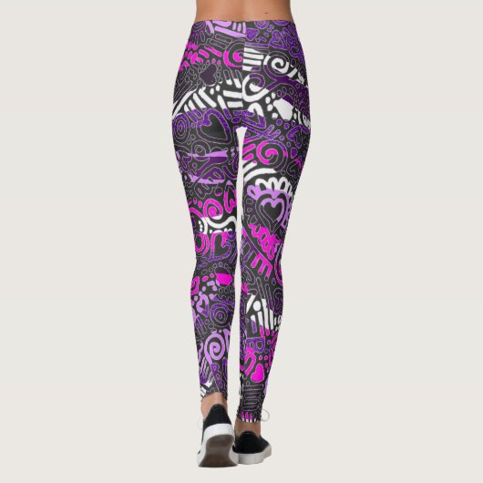 Paarse Doodle Pattern-Leggings Leggings (Achterkant)