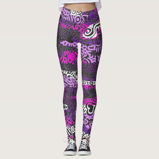 Paarse Doodle Pattern-Leggings Leggings (Voorkant)