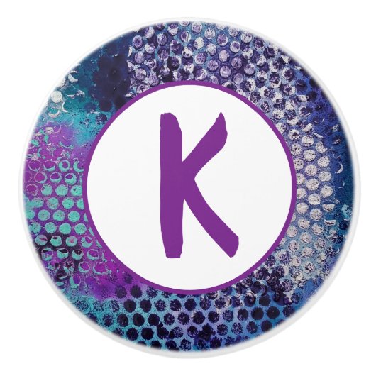 Paarse Dotty Abstract Monogram Keramische Knop (Voorkant)