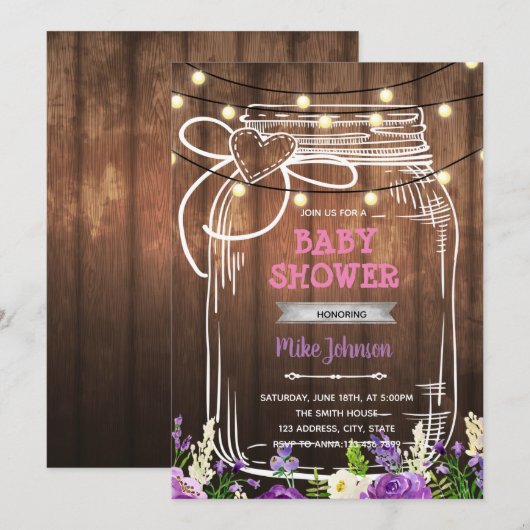 Paarse douche: jar verjaardagsuitnodiging kaart (Voorkant / Achterkant)