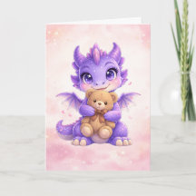 Paarse Draak Knuffelende Teddy Slaapzak Wenskaart