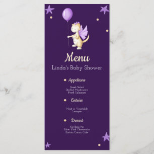 Paarse draak met ballonmeisje Baby shower Menu